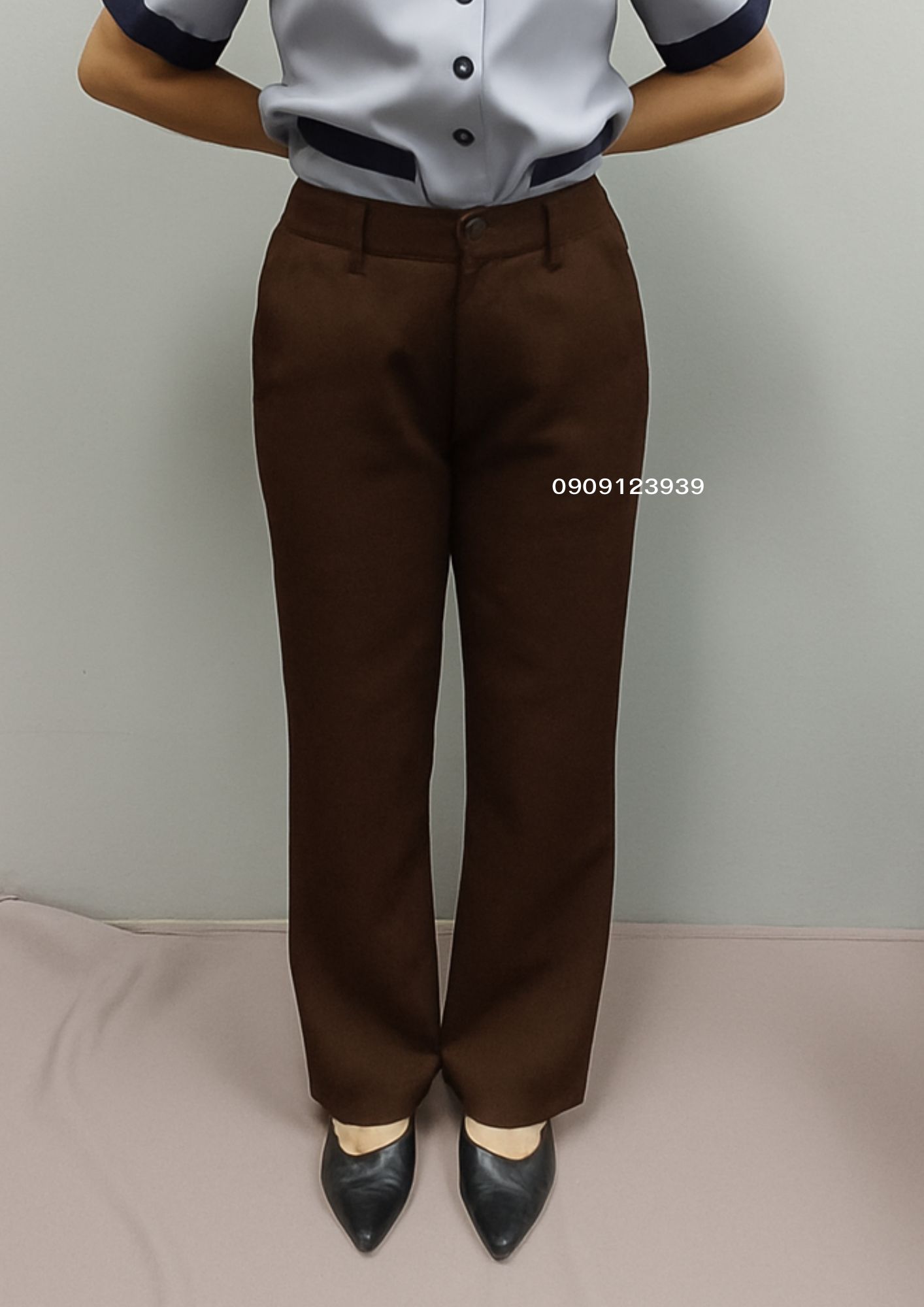 กางเกงเอวยางข้าง สีน้ำตาล