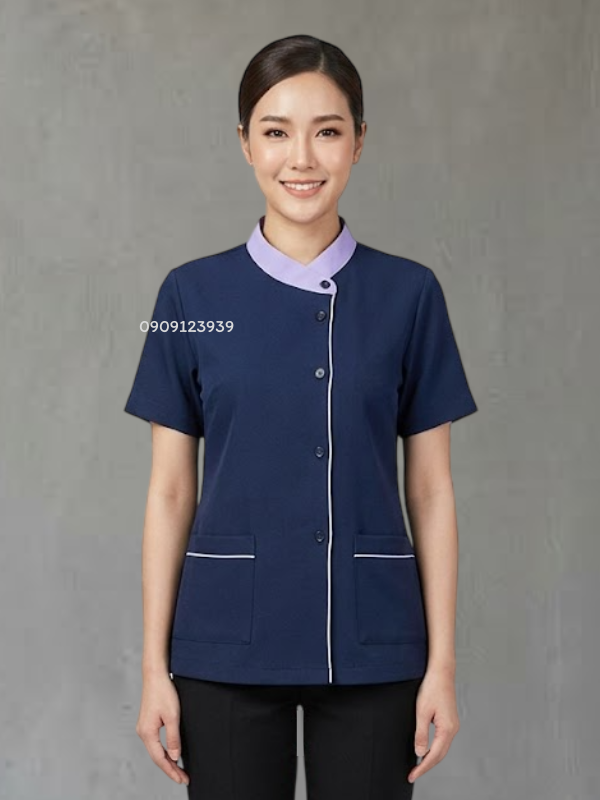 เสื้อแม่บ้านคอจีนป้าย สีกรม