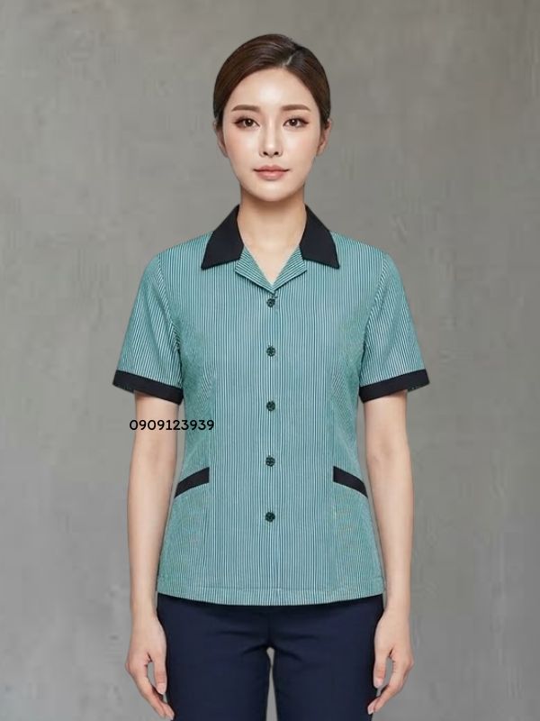 เสื้อแม่บ้านลายริ้วเขียว