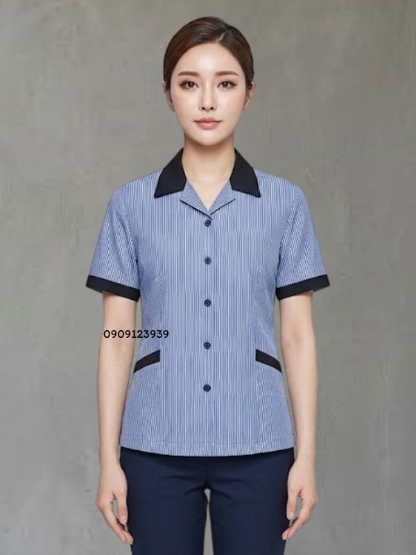 เสื้อแม่บ้านลายริ้วฟ้า