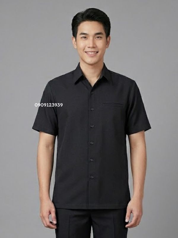 เสื้อซาฟารี แขนสั้น สีดำ
