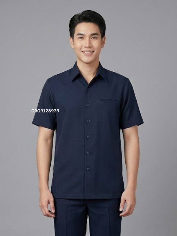 เสื้อซาฟารี แขนสั้น สีกรม